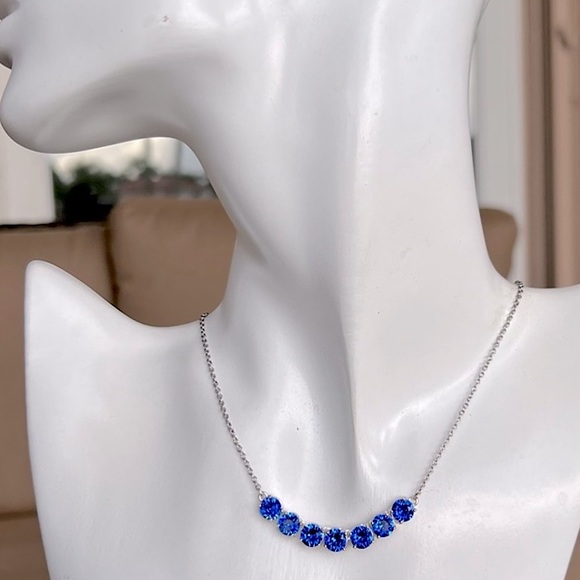SWAROVSKI Sapphire Crystal Sterling Silver Curved Bar 18” Necklace - Picture 6 of 12